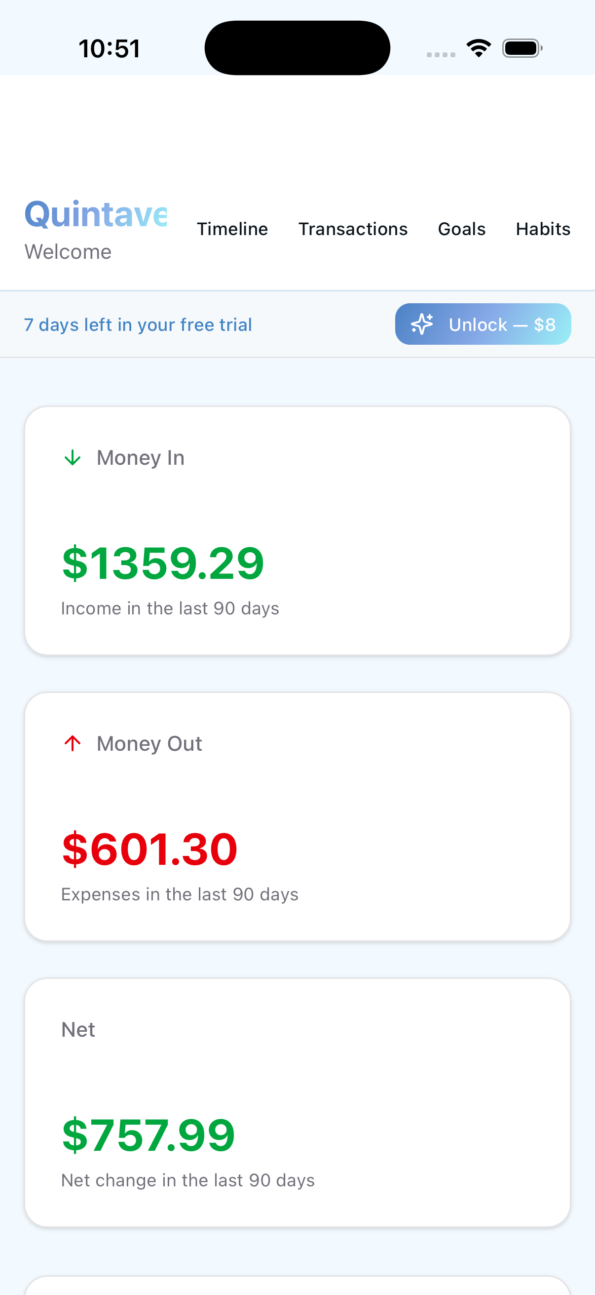 Quintave dashboard summary